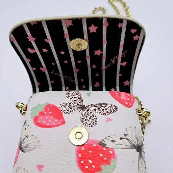 Betsey Johnson Strawberry Butterfly Crossbody Phone Holder Wallet Chain Bag - Picture 7 of 7